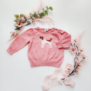 Janie and Jack Pink Sweater with Dog Intarsia - 6-12 Months - Like New